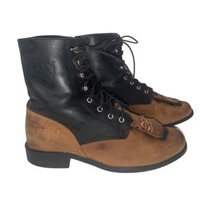 Ariat lace Up Flat Boots Black Tan Leather Booties Sz 7